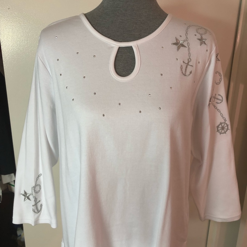 Quacker Factory Nautical Theme XL Top in White NWT